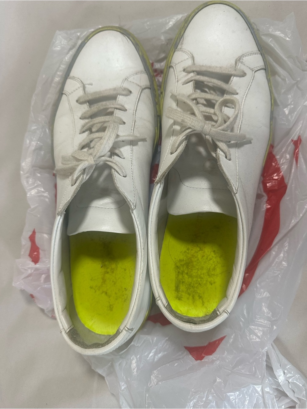 Common Projects White Leather Sneakers with Yellow Insoles